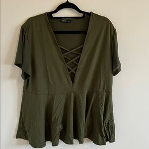 Plus - Deep V Neck Criss Cross Top - 3X